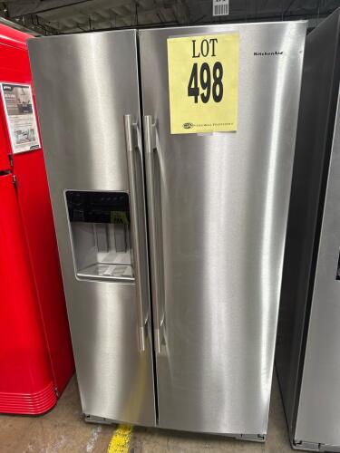 KitchenAid KRSC536RPS00 20.8 cu. ft. side-by-side counter-depth refrigerator with PrintShield finish and exterior ice/water dispenser, 68.88" height, 35.75" width, 29.56" depth, Energy Star rated, touch controls, 13.6 cu. ft. fridge, 7.2 cu. ft. freezer, 