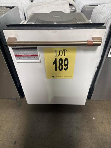 Caf&eacute; CDT845P4NW2 Stainless Steel Built-In Dishwasher, 3 racks, top control, dimensions 34.0 in x 23.75 in x 24.0 in (86.36 cm x 60.33 cm x 60.96 cm), matte white with brushed bronze handle, stainless steel tub, ultra dry & sanitize features, Energy Star c