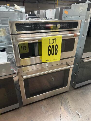 Premium Caf&eacute; CTC912P2N1S1 combination double wall oven featuring a stainless steel finish, Advantium technology microwave/convection upper oven, spacious convection/self-clean/steam clean lower oven, total 6.7 cu. ft. capacity,S/N-MT089525Q
