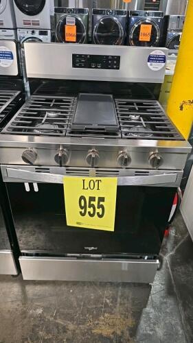 Whirlpool WFGS5030RS0 30" Gas Range featuring a 5.0 cu. ft. oven, 5 burners including a 12,000 BTU Griddle Zone and SpeedHeat&trade; Burner, Air Cooking technology, No Preheat Air Fry, Air Baking, Self Clean, Edge-to-Edge Grates, No Preheat Mode, Cooktop Flexib