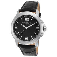 RAYMOND WEIL, MEN'S TRADITION BLACK GENUINE LEATHER AND DIAL STAINLESS STEEL WATCH, RW-5576-ST-00207 (IN ORIGINAL BOX) - MSRP: $895 US