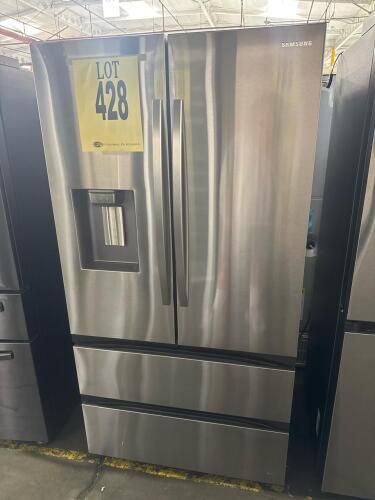 Samsung RF26CG7400SRAA 4-Door French Door Refrigerator, 24.5 cu. ft. capacity, dimensions: 35 3/4" x 31 3/4" x 70", weight: 305 lbs, fingerprint-resistant stainless steel finish, external water and ice dispenser with four ice types (cubed, Ice Bites, curv