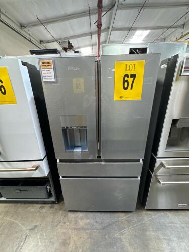 CAFE CXE22DM5PES5 36in COUNTER DEPTH 4-DOOR FRENCH-DOOR REFRIGERATOR IN PLATINUM GLASS, S/N-DA520503 RETAIL $4599