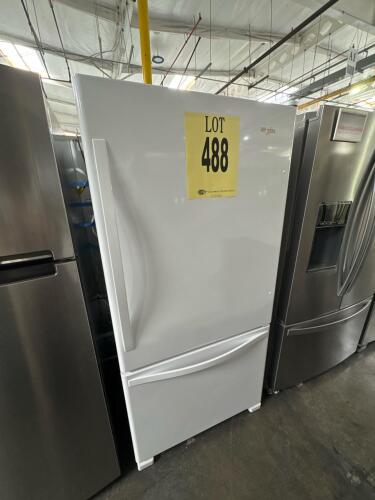 Whirlpool WRB322DMBW05 Bottom-Freezer Refrigerator, 22 cubic feet capacity, white finish, measures 70 inches high by 32.62 inches wide by 33.37 inches deep, ENERGY STAR&reg; certified, SpillGuard&trade; glass shelves, FreshFlow&trade; produce preserver, bottom-mounted fr