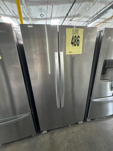 Whirlpool WRS315SNHM00 36-inch wide side-by-side refrigerator in stainless steel, 25 cu ft total capacity, 69.62" high, 35.87" wide, 33.62" deep, LED interior lighting, adjustable gallon door bins, Energy Star qualified, electrical: 115V/60Hz/7.2A, Serial