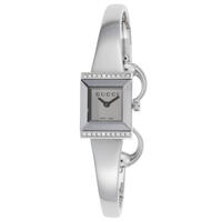 GUCCI, WOMEN'S G-FRAME DIAMOND SS SILVER-TONE MIRRORED DIAL SS RECTANGLE WATCH, GUCCI-YA128504 (IN ORIGINAL BOX) - MSRP: $1650 US