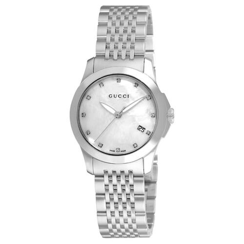 GUCCI, WOMEN'S G TIMELESS MOTHER OF PEARL G DIAMOND DIAL WATCH, GUCCI-YA126504 (IN ORIGINAL BOX) - MSRP: $995 US
