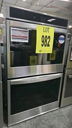 Whirlpool WOD51EC0HS01 Built-in Double Electric Wall Oven, Stainless Steel, featuring 5.0 cu. ft. capacity per oven, Wi-Fi connectivity, touchscreen controls. Serial number D94910508, $2799