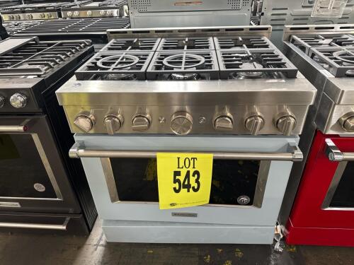 KitchenAid 36" Smart Commercial-Style Gas Range with 6 burners, true convection oven, WiFi-enabled EasyConnect&trade; controls, 5.1 cu. ft. capacity, stainless steel finish, LP conversion kit included, customizable handle medallions (not included), 35.87" width