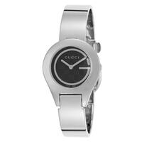 GUCCI, WOMEN'S STAINLESS STEEL BLACK AND LOGO DIAL BANGLE WITH BUCKLE WATCH, GUCCI-YA067508 (IN ORIGINAL BOX) - MSRP: $895 US