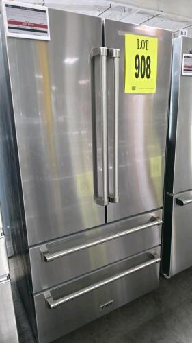 THOR Kitchen TRF3602 36" French Door Refrigerator, featuring 22.5 cu. ft. total capacity (16 cu. ft. refrigerator, 6.5 cu. ft. freezer), automatic ice maker producing up to 4 lbs. per day, super freezing and cooling function, fingerprint-resistant stainle