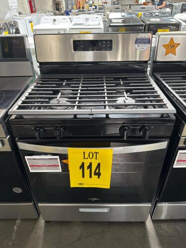 WHIRLPOOL WFG320M0MS 30in FREESTANDING GAS RANGE W/BROILE DRAWER SS, S/N-VED2501192 RETAIL $919