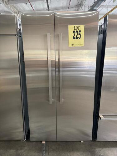 JennAir 24" refrigerator (model JBRFR241GX00, 13.1 cu. ft.) and 18" freezer (model JBZRFR24IGX00, 8.4 cu. ft.) built-in stainless column set, 83.5" tall, 115V, automatic defrost, bar handles, cULus/CSA listed, both with adjustable glass shelves, drawers, 