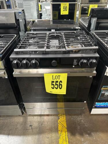 Samsung NSG6DG8700SRAA Bespoke Smart Slide-In Gas Range featuring a 6.0 cu. ft. oven, 23K BTU Dual Ring Brass Burner, Smart Oven Camera, Illuminated Precision Knobs, Convection+, Air Fry, Air Sous Vide, Self Clean, Temperature Probe, Wok Ring, Storage Dra