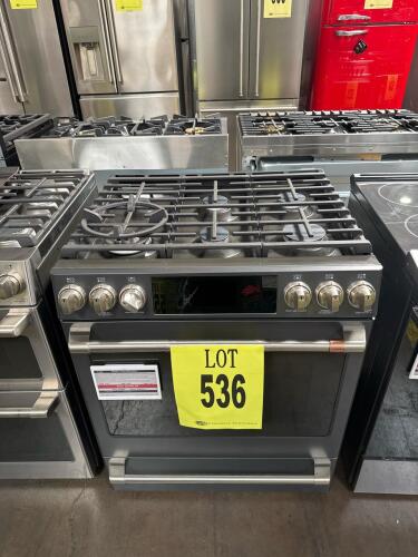 Caf&eacute; CGS700P3MD1 30&rdquo; Smart Slide-In Gas Range with Convection Oven, WiFi connectivity, Air Fry, 5 sealed burners (21,000 BTU max), oven capacity 5.6 cu. ft., matte black finish, front controls, storage drawer, 120V, 60Hz, 15A, made in Mexico, serial numbe