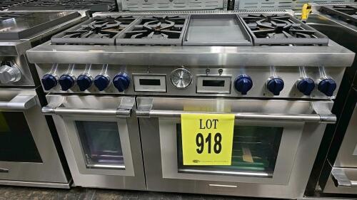Thermador PRG486WDG Pro-Grand 48" Dual-Fuel Range with 6 star burners, steam convection oven, stainless steel finish, dual ovens (5.7 &amp; 2.5 cu ft), griddle, WiFi-enabled, manufactured 2022, 240V/208V power, serial number 391070296957000134