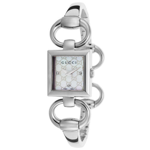 GUCCI, WOMEN'S TORNABUONI DIAMOND STAINLESS STEEL MOP DIAL SS SQUARE WATCH, GUCCI-YA120517 (IN ORIGINAL BOX) - MSRP: $1120 US