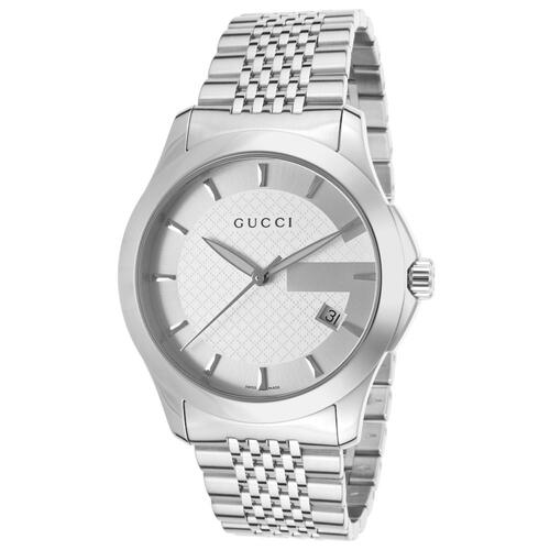 GUCCI, MEN'S G-TIMELESS STAINLESS STEEL SILVER-TONE DIAL WATCH, GUCCI-YA126401 (IN ORIGINAL BOX) - MSRP: $790 US