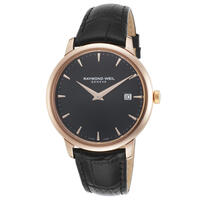 RAYMOND WEIL, MEN'S TOCCATA BLACK GENUINE LEATHER AND DIAL ROSE-TONE CASE WATCH, RW-5488-PC5-20001 (IN ORIGINAL BOX) - MSRP: $850 US