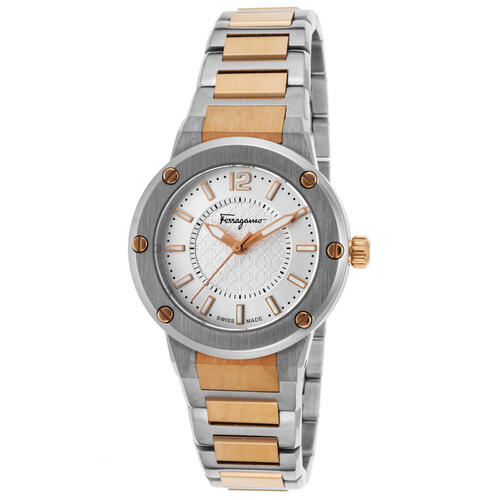 SALVATORE FERRAGAMO, WOMEN'S STAINLESS STEEL AND ROSE-TONE STAINLESS STEEL SILVER-TONE DIAL WATCH, FERRAGAMO-FIG040015 (IN ORIGINAL BOX) - MSRP: $1695 US