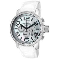 TW STEEL, CANTEEN, CANTEEN CHRONOGRAPH WHITE GENUINE LEATHER MOP DIAL WATCH, TW-TW54 (IN ORIGINAL BOX) - MSRP: $725 US