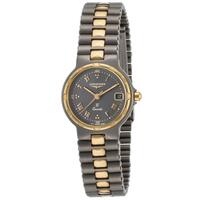 LONGINES, CONQUEST, WOMEN'S "PRE-OWNED" CONQUEST TITANIUM & 14K YELLOW GOLD GREY DIAL WATCH, LONGINES-L4-992-112B-PO, "PRE-OWNED" (IN ORIGINAL BOX) - MSRP: $2550 US