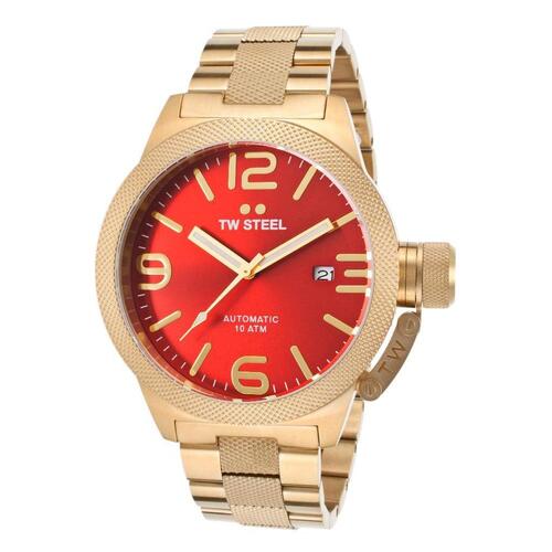 TW STEEL, CANTEEN, MEN'S CANTEEN AUTOMATIC GOLD-TONE STAINLESS STEEL RED DIAL WATCH, TW-CB115 (IN ORIGINAL BOX) - MSRP: $495 US