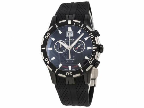 EDOX, GRAND OCEAN, MEN'S GRAND OCEAN CHRONOGRAPH BIG DATE BLACK DIAL BLACK RUBBER WATCH, EDOX-10022-37N-NIN (IN ORIGINAL BOX) - MSRP: $3154 US