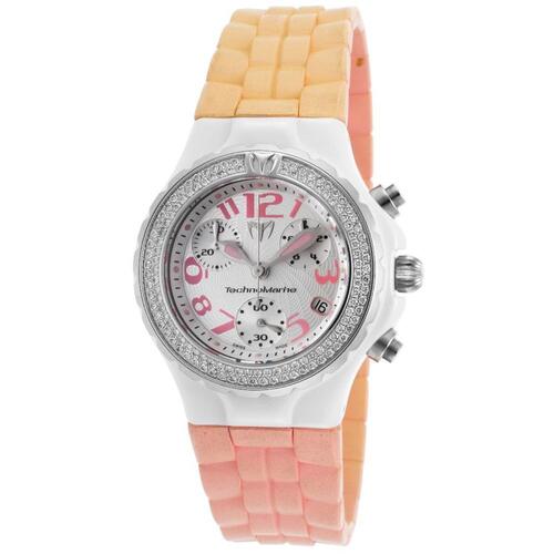 TECHNOMARINE, TECHNODIAMOND, WOMEN'S "PRE-OWNED" TECHNODIAMOND CHRONO PINK RUBBER SILVER-TONE DIAL WATCH, TECHNO-DTC07-PO, "PRE-OWNED" (IN ORIGINAL BOX) - MSRP: $3200 US