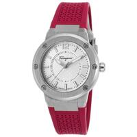 SALVATORE FERRAGAMO, , WOMEN'S BURGUNDY RUBBER SILVER-TONE DIAL WATCH, FERRAGAMO-FIG010015 (IN ORIGINAL BOX) - MSRP: $1195 US