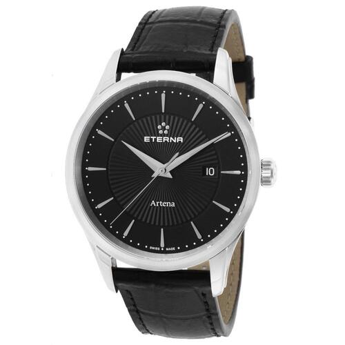 ETERNA, ARTENA, MEN'S ARTENA BLACK GENUINE LEATHER AND DIAL STAINLESS STEEL WATCH, ETERNA-2520-41-41-1258 (IN ORIGINAL BOX) - MSRP: $690 US