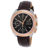 BULOVA ACCU-SWISS, TELC, MEN'S MURREN TELC CHRONO BROWN GENUINE LEATHER BLACK DIAL WATCH, ACCUSWISS-65B167 (IN ORIGINAL BOX) - MSRP: $2295 US