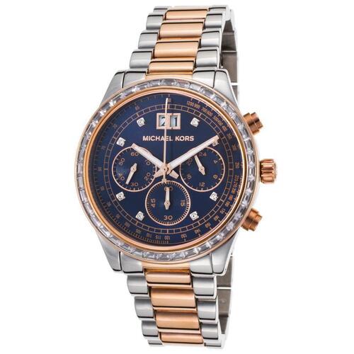 MICHAEL KORS, BRINKLEY, WOMEN'S BRINKLEY CHRONOGRAPH TWO-TONE STAINLESS STEEL NAVY BLUE DIAL WATCH, MKORS-MK6205 (IN ORIGINAL BOX) - MSRP: $395 US