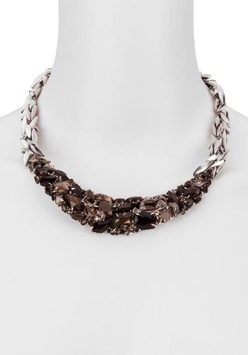 ALEXIS BITTAR, , WOMEN'S OXIDIZED STERLING SILVER BROWN QUARTZ & DIAMOND BIB NECKLACE, ALEXISBITJ-FN43N009 (NO BOX) - MSRP: $3995 US