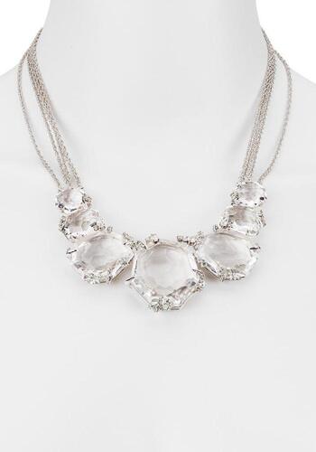 ALEXIS BITTAR, , WOMEN'S STERLING SILVER LARGE WHITE QUARTZ & DIAMOND NECKLACE, ALEXISBITJ-FN44N021 (NO BOX) - MSRP: $3595 US