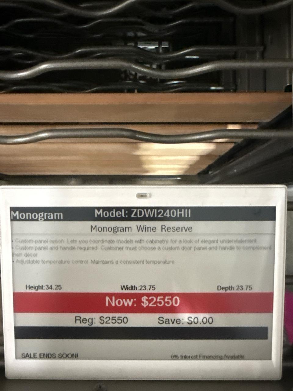 Monogram Wine Reserve ZDWI240HII 24 Panel Ready Built-in Cooler, dual ...