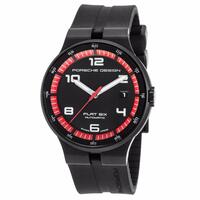PORSCHE DESIGN, FLAT SIX, MEN'S FLAT 6 AUTO BLACK RUBBER DIAL AND IP SS RED ACCENTS WATCH, PORSCHED-6351-43-44-1254 (MSRP $4100) (IN ORIGINAL BOX)