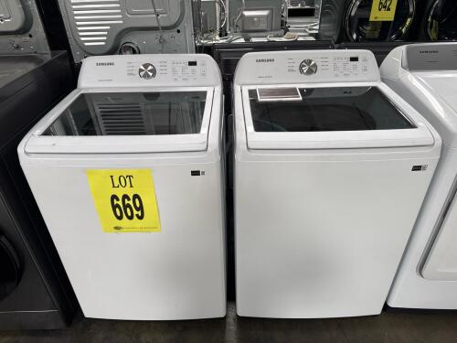 Samsung WA45T3200AW 4.5 cu. ft. Top Load Washer featuring Vibration Reduction Technology+, Self Clean, Soft-Close Lid, Smart Care, Diamond Drum Interior, 8 wash cycles, 5 temperature levels, 700 RPM spin speed, 120V/60Hz, 15 Amps, dimensions: 27" W x 44" 