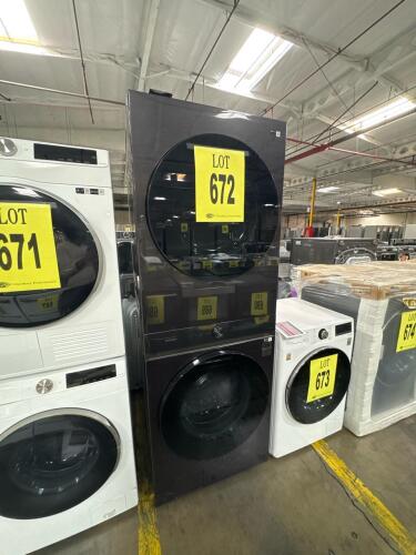 Samsung Bespoke AI Laundry Hub 4.6 cu.ft. washer and 7.6 cu.ft. gas dryer center in brushed black with AI controls, Flex Auto Dispense, SmartThings app support, dimensions 27 x 31.3 x 74.4 in, assembled in Mexico, 20,000 BTU dryer, 120V, ENERGY STAR certi