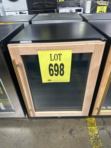 Zephyr PRW24C02CPG 24-inch wine cooler, dual zone capacity, stainless steel and glass door, designed for built-in, recessed, or freestanding installation, accommodates up to 45 bottles, 115V, 60Hz, uses R600a refrigerant, dimensions: 23.88 x 23.38 x 33.88