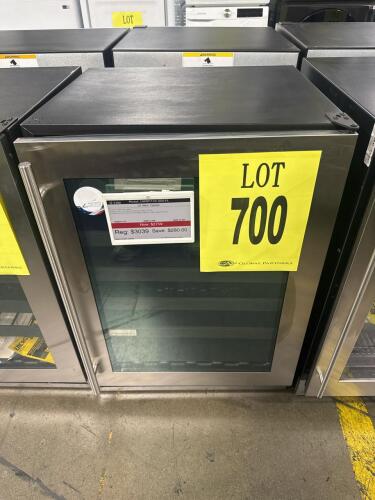 U-Line UHWC124-SG01A 24" Wine Refrigerator with 48-bottle capacity, stainless steel frame, convection cooling system, digital touch pad control, bright white LED lighting, field reversible door, built-in or freestanding installation. Serial Number: 221070