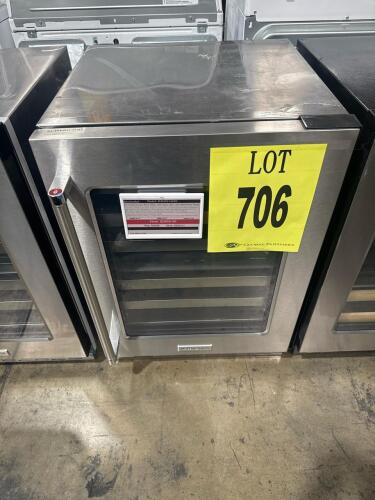 KitchenAid KUWR314KSS00 undercounter refrigerator, 4.96 cu. ft capacity, stainless steel finish, 34 1/8"x23 3/4"x23 5/8", weight 98 lbs, 115V 1.4A, R600A refrigerant, automatic defrost, wood-front racks, certified UL/CSA, manufactured April 2022, serial n