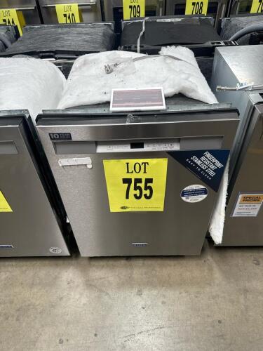 Maytag MDB4949SKZ0 built-in dishwasher with 14 place settings, features 5 wash cycles, 50 dBA operation, Energy Star rating, third-level rack, dual power filtration, electronic touch controls, 33.5" H x 23.88" W x 24.5" D, 120V/60Hz electrical requirement