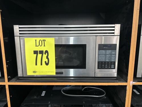 Viking RVMHC330SS 1.1 Cu. Ft. Over-the-Range Convection Microwave Oven, featuring 950W power output, 13" turntable, touchscreen controls, convection and sensor cooking modes, child safety lock, and Add-A-Minute function. Serial Number: RH330A850257.