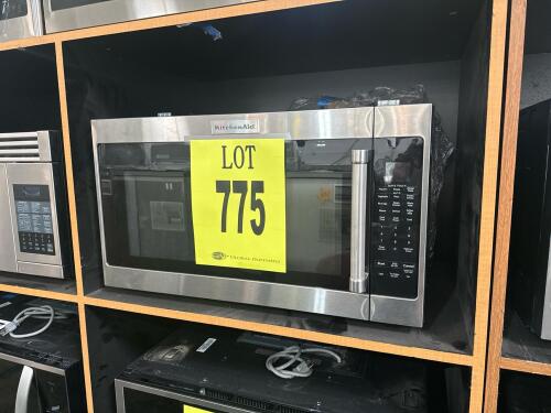 KitchenAid KMHS120ESS-4 Over-the-Range Microwave, 2.0 cubic feet capacity, 1000W output, touchpad controls, stainless steel finish, manufactured October 2016, 29.88"x17.13"x17.25", 73.7 lbs, sensor cook features, UL Listed, 120V, with serial number TR 6 4
