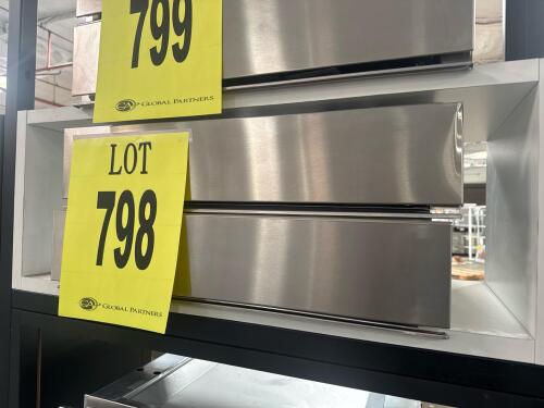 LOT OF 2, Jenn Air 24" Warming Drawer, Models JJD3024HM and JJD3024HL , featuring a 0.6 cubic foot capacity, 400-watt heating element, concealed electro-mechanical controls, temperature range of 90&deg;F to 160&deg;F, smooth close full-extension drawer, slow cook