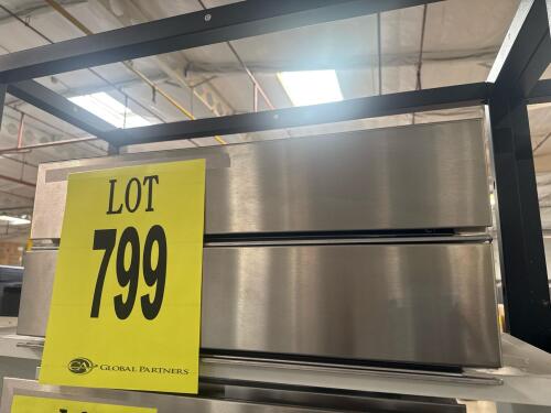 LOT OF 2 Jenn Air 24" Stainless Steel Warming Drawer, Models JJD3024HL0 &amp; JJD3024HM0, featuring 0.6 cubic foot capacity, concealed electro-mechanical controls, glass-bottom drawer design, smooth close full-extension drawer, 400-watt heating element, t