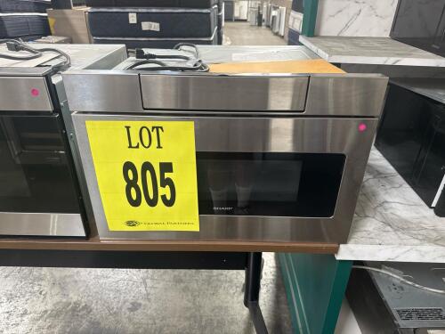 Sharp SMD2470AS YB Microwave Drawer, 1.2 cu. ft. capacity, 950W power output, dimensions: 23 7/8" W x 23 1/64" D x 15 7/8" H, weight: 74 lbs, built-in drawer installation, concealed touch control panel, features include sensor cook, auto defrost, keep war