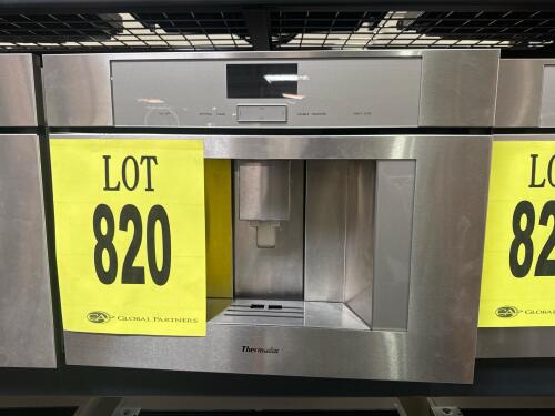 Thermador TCM24TS/04 Built-in Fully Automatic Coffee Machine, featuring a Ceramic Disk Grinding System, Full-Color TFT Display with Touch Controls, Integrated Milk System with Hose, and 28 Beverage Options. Serial Number: 71905020036001433.