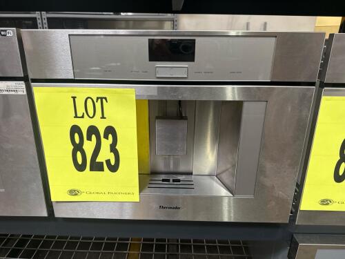 Thermador TCM24TS/01 Built-in Fully Automatic Coffee Machine, featuring a Ceramic Disk Grinding System, Integrated Milk System with Hose, Full-color TFT Display, and the ability to store up to 8 personalized beverages. Serial Number: 719040200360001467